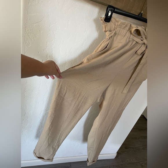 Lush| Tan Paperbag Trousers with tie waist and tapered leg—Size M••• - Picture 8 of 14